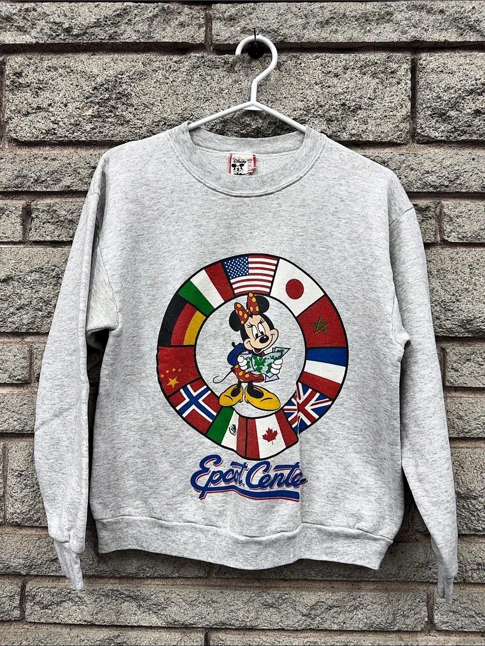 Vintage Disney Designs EPCOT Center Minnie Mouse International Flags Sweatshirt